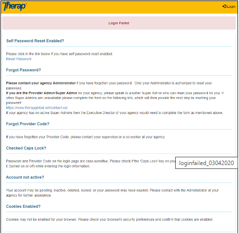 therap login failed